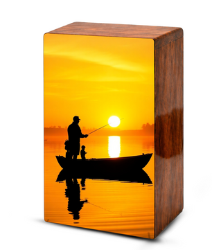 Sunset Fishing Urn for Ashes, Gone Fishing Memorial Keepsake Urns