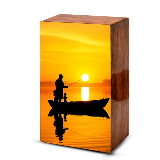 Sunset Fishing Urn for Ashes, Gone Fishing Memorial Keepsake Urns