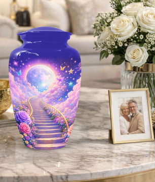 Floral Stairway Heaven Urn For Human Ashes - Moonlit Urns For Cremation, Funeral