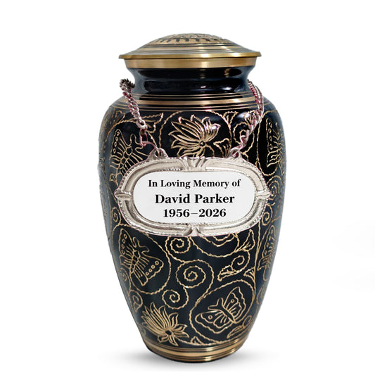 Butterfly Brass Urn for Adults – Flower Engraved Burial Urns For Human Ashes