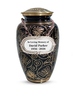 Butterfly Brass Urn for Adults – Flower Engraved Burial Urns For Human Ashes