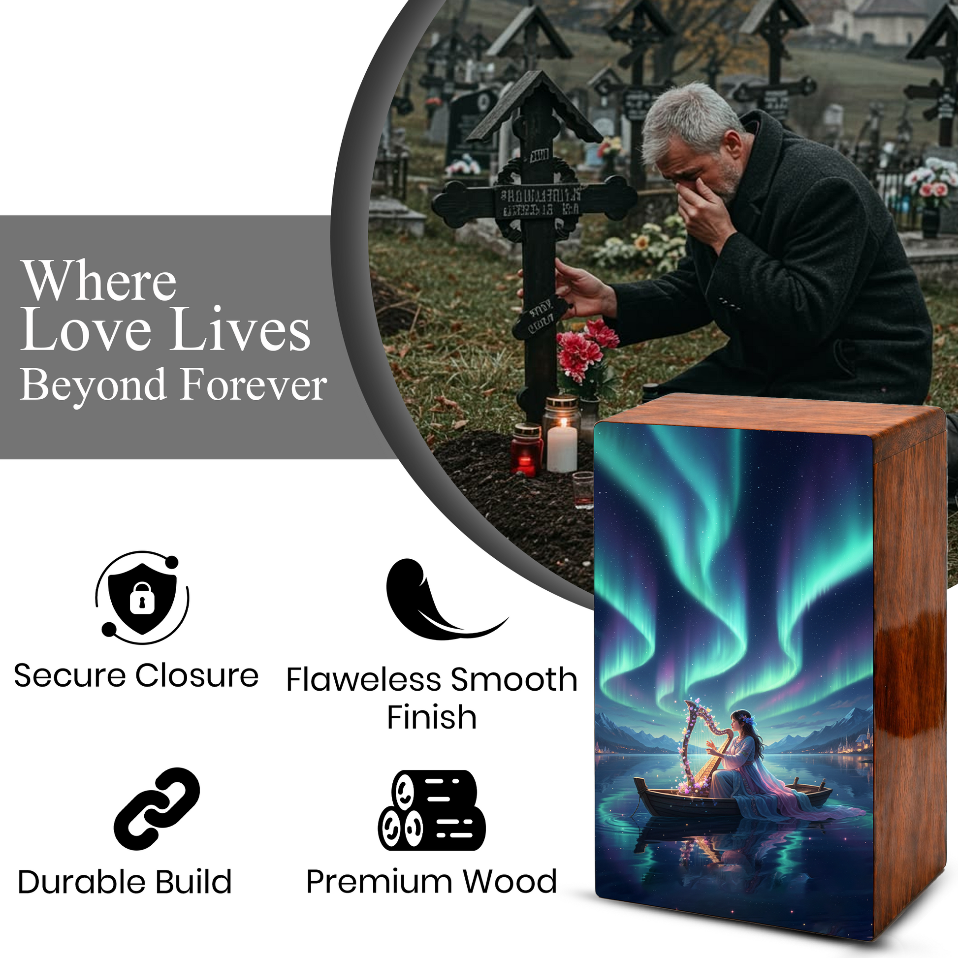 Northern Lights Urn For Women Ashes - Aurora Borealis Keepsake For Adult Female