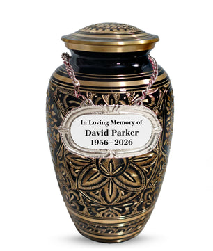 Flower Ground Burial Urns For Ashes - Hand Engraved Floral Brass Urn For Cremation