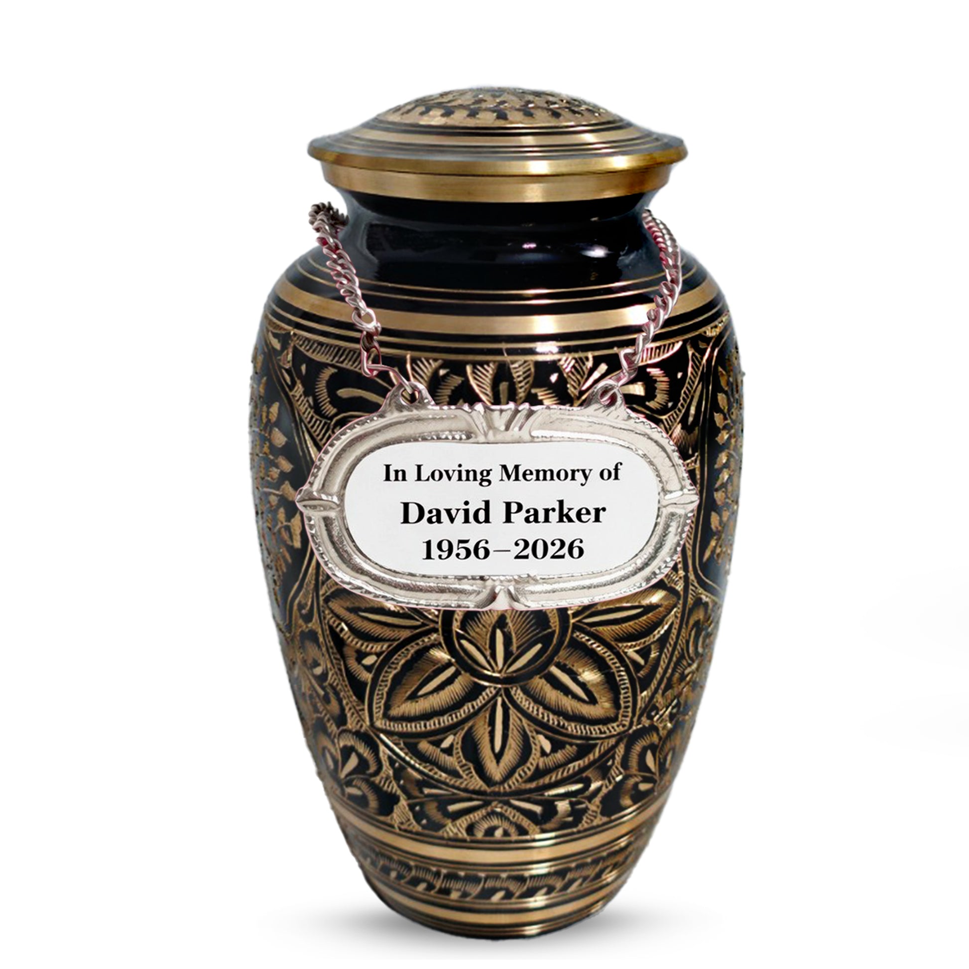 Flower Ground Burial Urns For Ashes - Hand Engraved Floral Brass Urn For Cremation