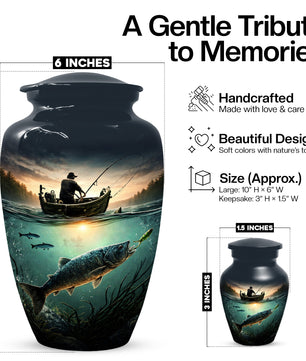 Fisherman Urn for Ashes -  Personalized Gone Fishing Memorial | Custom Cremation Urns for Dad