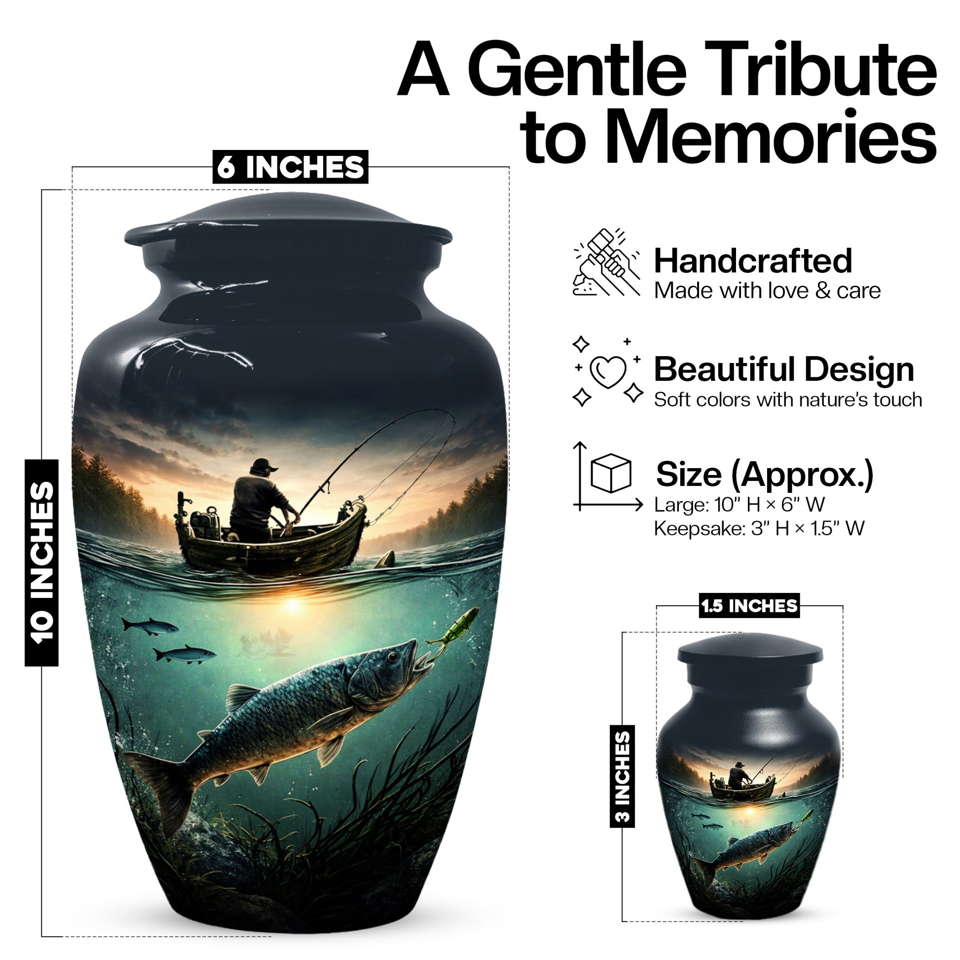 Fisherman Urn for Ashes -  Personalized Gone Fishing Memorial | Custom Cremation Urns for Dad