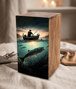 Fishing Urn For Male Ashes - Fisherman Keepsake Urns Box For Dad Ashes Remains
