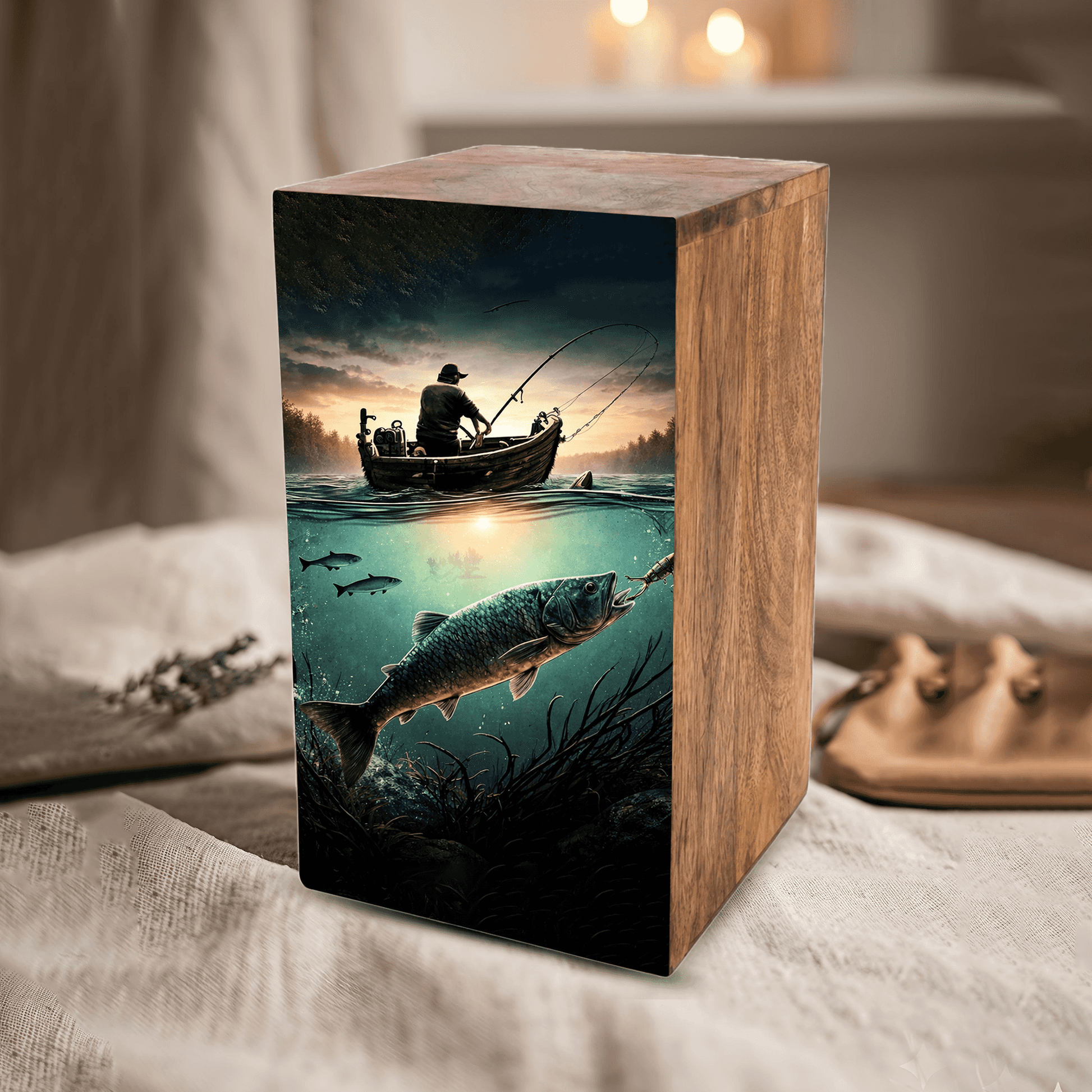 Fishing Urn For Male Ashes - Fisherman Keepsake Urns Box For Dad Ashes Remains