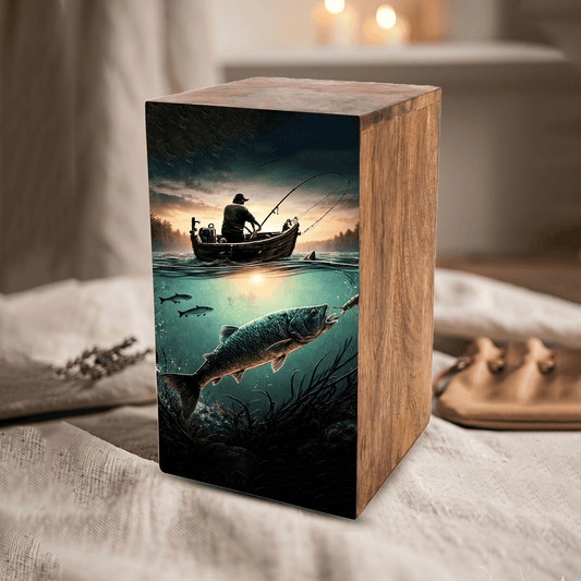 Fishing Urn For Male Ashes - Fisherman Keepsake Urns Box For Dad Ashes Remains