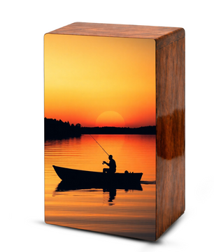 Sunset Fishing Urns For Ashes Male - Fisherman Wooden Box Urn For Dad