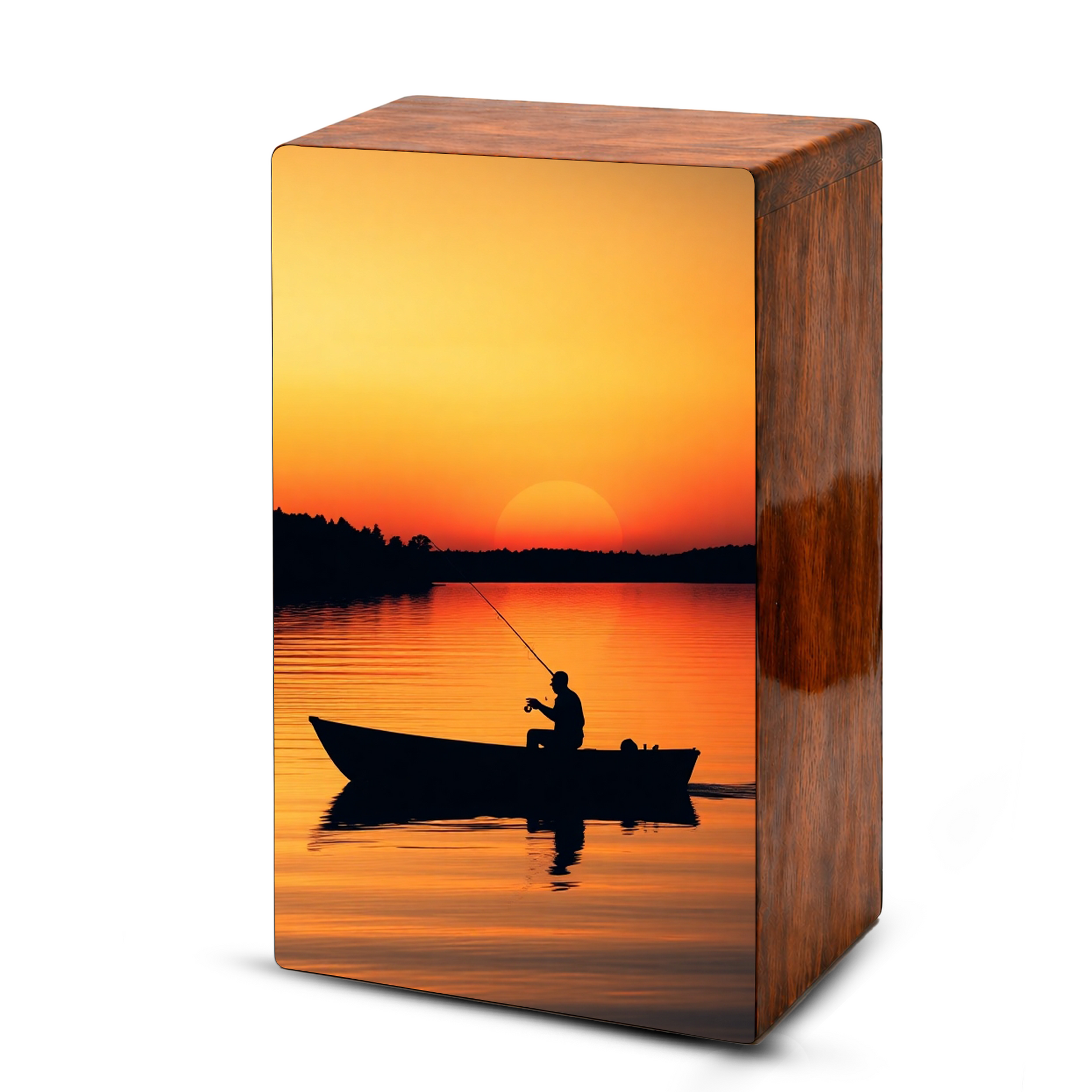 Sunset Fishing Urns For Ashes Male - Fisherman Wooden Box Urn For Dad