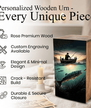 Fishing Urn For Male Ashes - Fisherman Keepsake Urns Box For Dad Ashes Remains