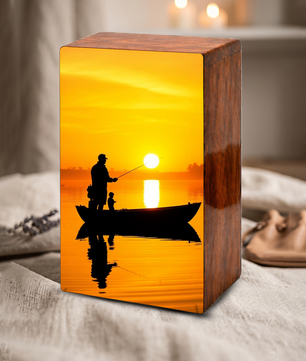 Sunset Fishing Urn for Ashes, Gone Fishing Memorial Keepsake Urns