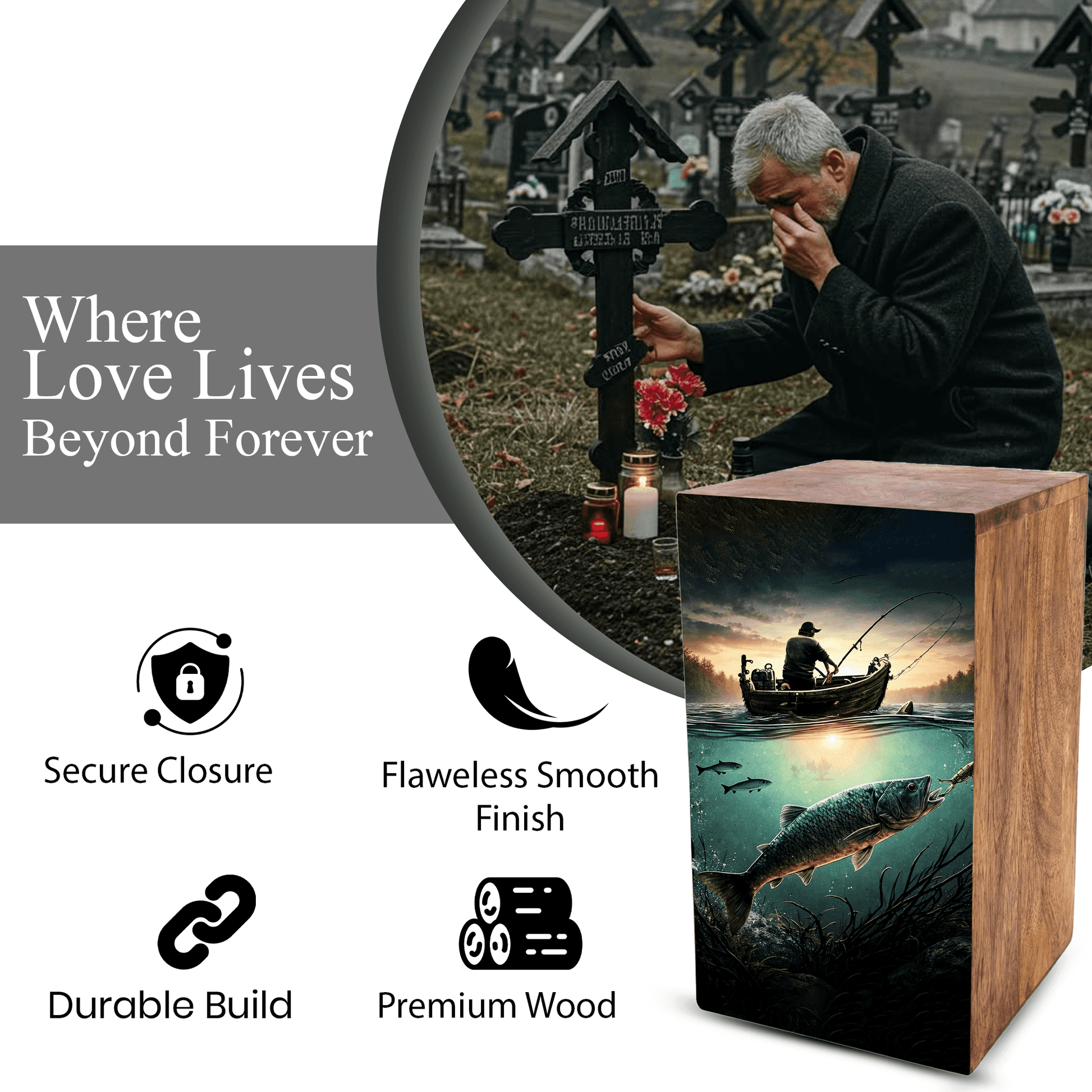 Fishing Urn For Male Ashes - Fisherman Keepsake Urns Box For Dad Ashes Remains
