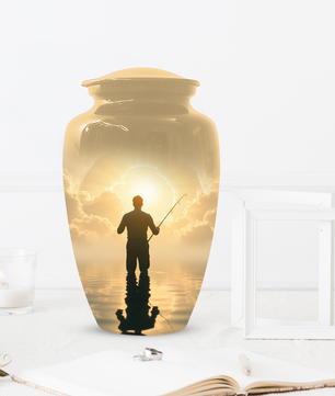 Gone Fishing in Heaven Urn For Dad - Fisherman Cremation Urn For Male Ashes