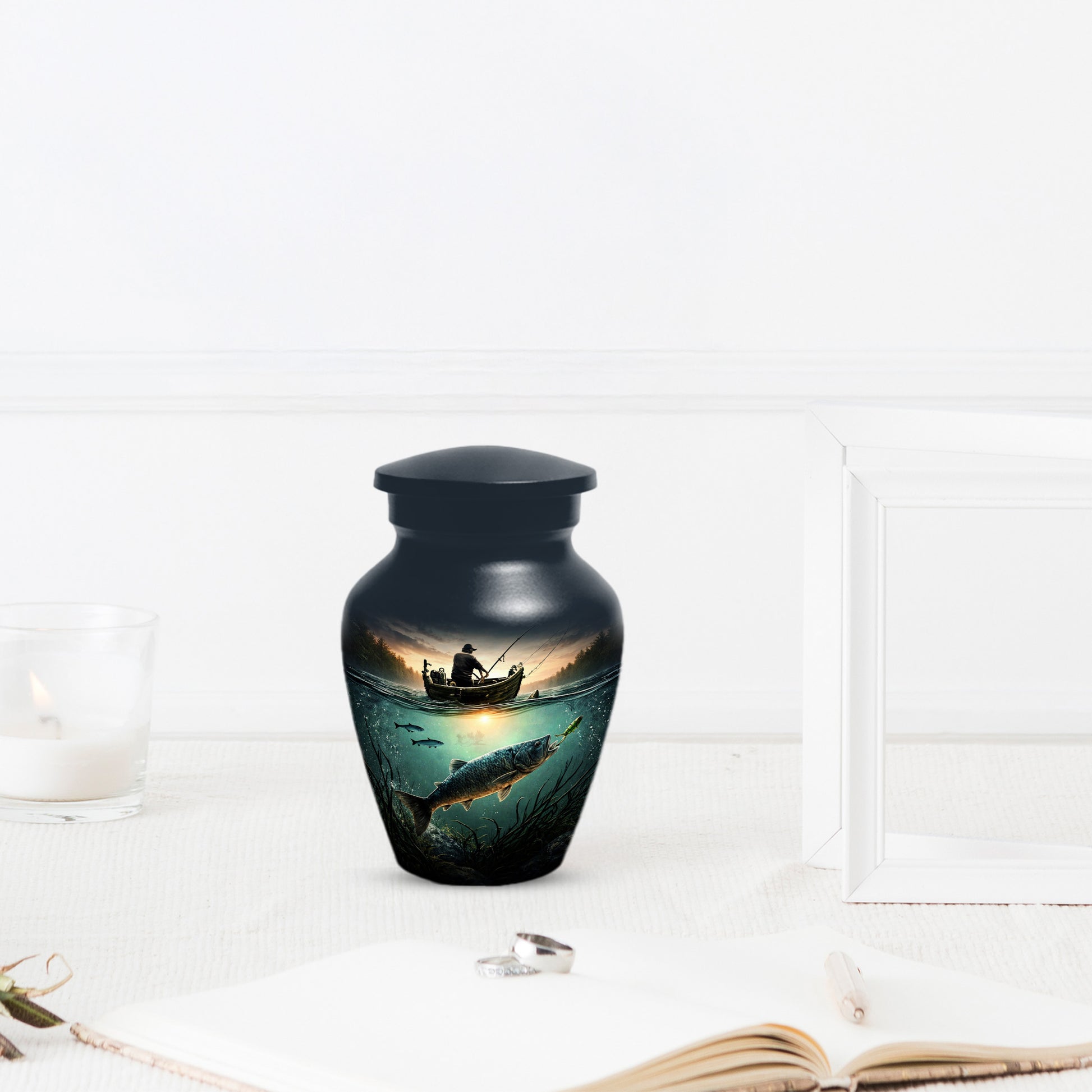 Fisherman Urn for Ashes -  Personalized Gone Fishing Memorial | Custom Cremation Urns for Dad
