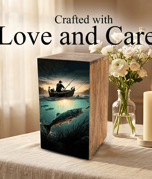 Fishing Urn For Male Ashes - Fisherman Keepsake Urns Box For Dad Ashes Remains
