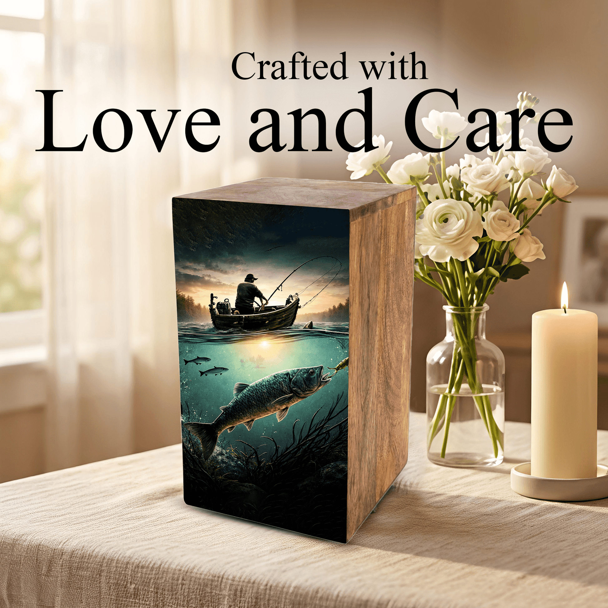 Fishing Urn For Male Ashes - Fisherman Keepsake Urns Box For Dad Ashes Remains