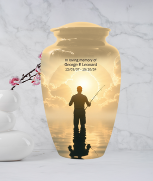 Gone Fishing in Heaven Urn For Dad - Fisherman Cremation Urn For Male Ashes