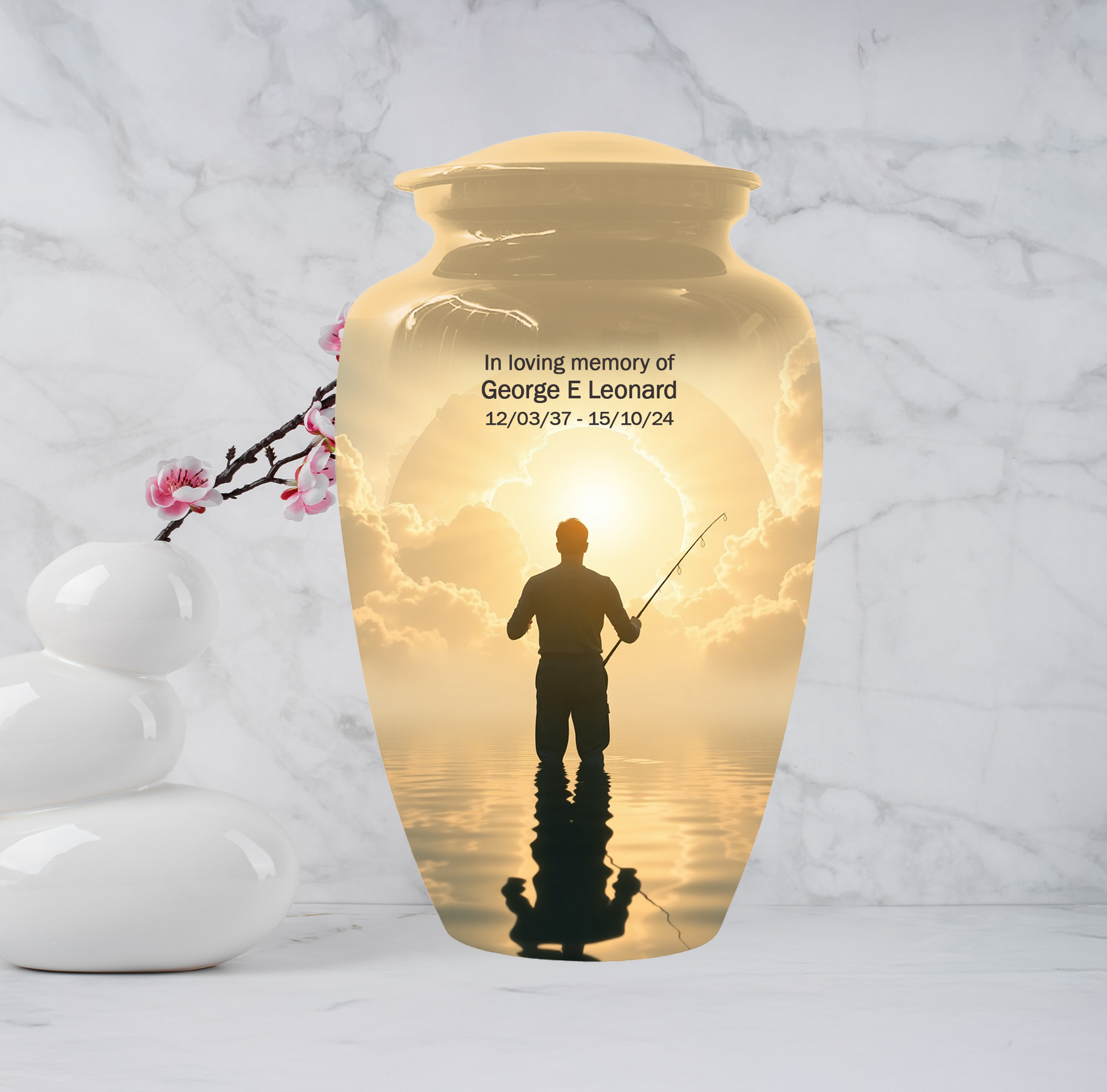 Gone Fishing in Heaven Urn For Dad - Fisherman Cremation Urn For Male Ashes