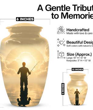 Gone Fishing in Heaven Urn For Dad - Fisherman Cremation Urn For Male Ashes