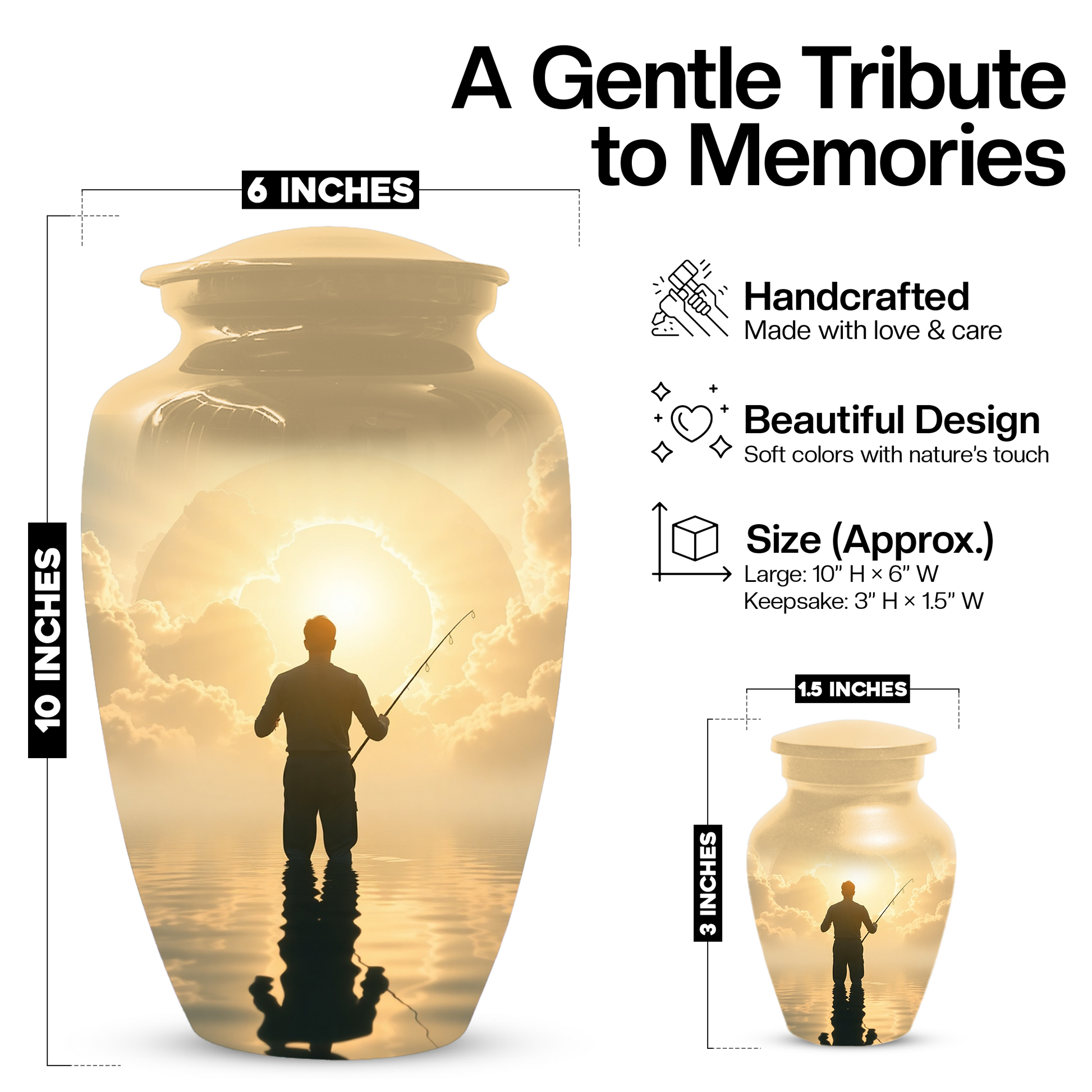 Gone Fishing in Heaven Urn For Dad - Fisherman Cremation Urn For Male Ashes