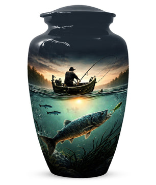Fisherman Urn for Ashes -  Personalized Gone Fishing Memorial | Custom Cremation Urns for Dad