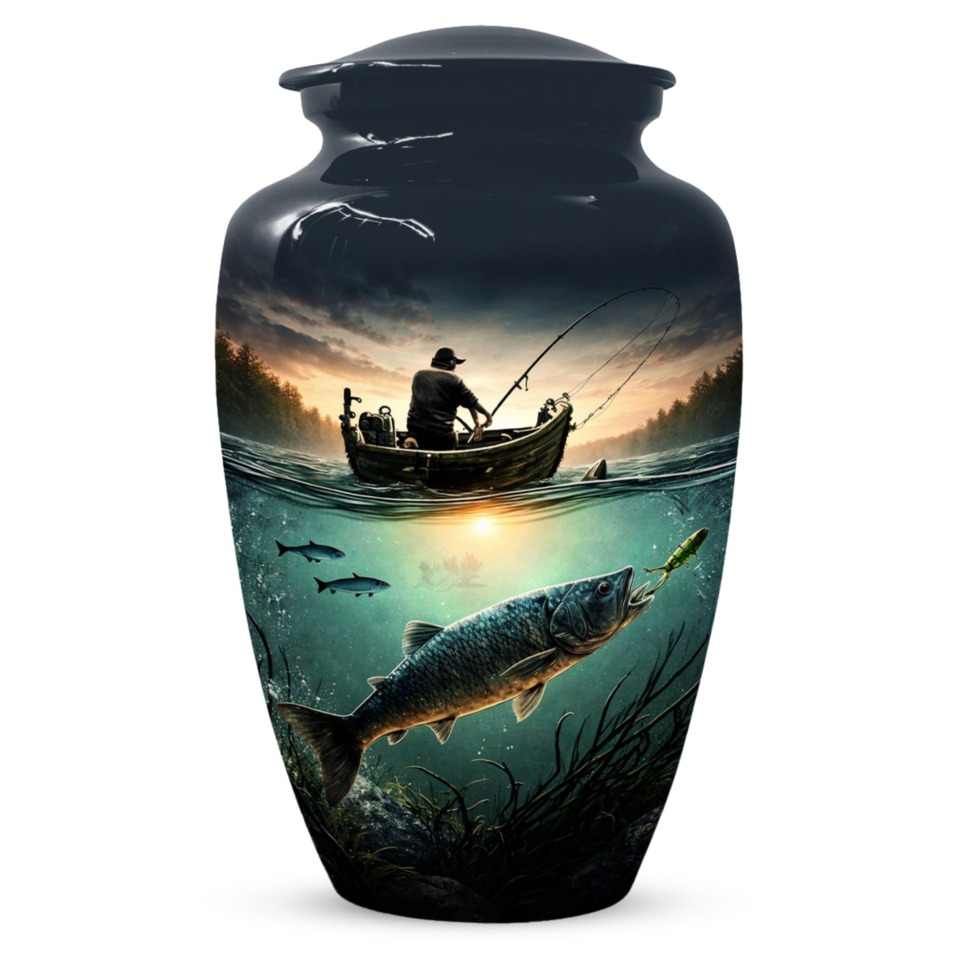 Fisherman Urn for Ashes -  Personalized Gone Fishing Memorial | Custom Cremation Urns for Dad