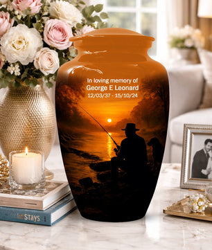 Personalized Fishing Urn for Dad – Gone Fishing Cremation Urns for Ashes | Fishing Memorial Keepsake  for Father