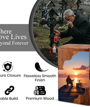 Fishing Personalized Wooden Cremation Urn for Dad