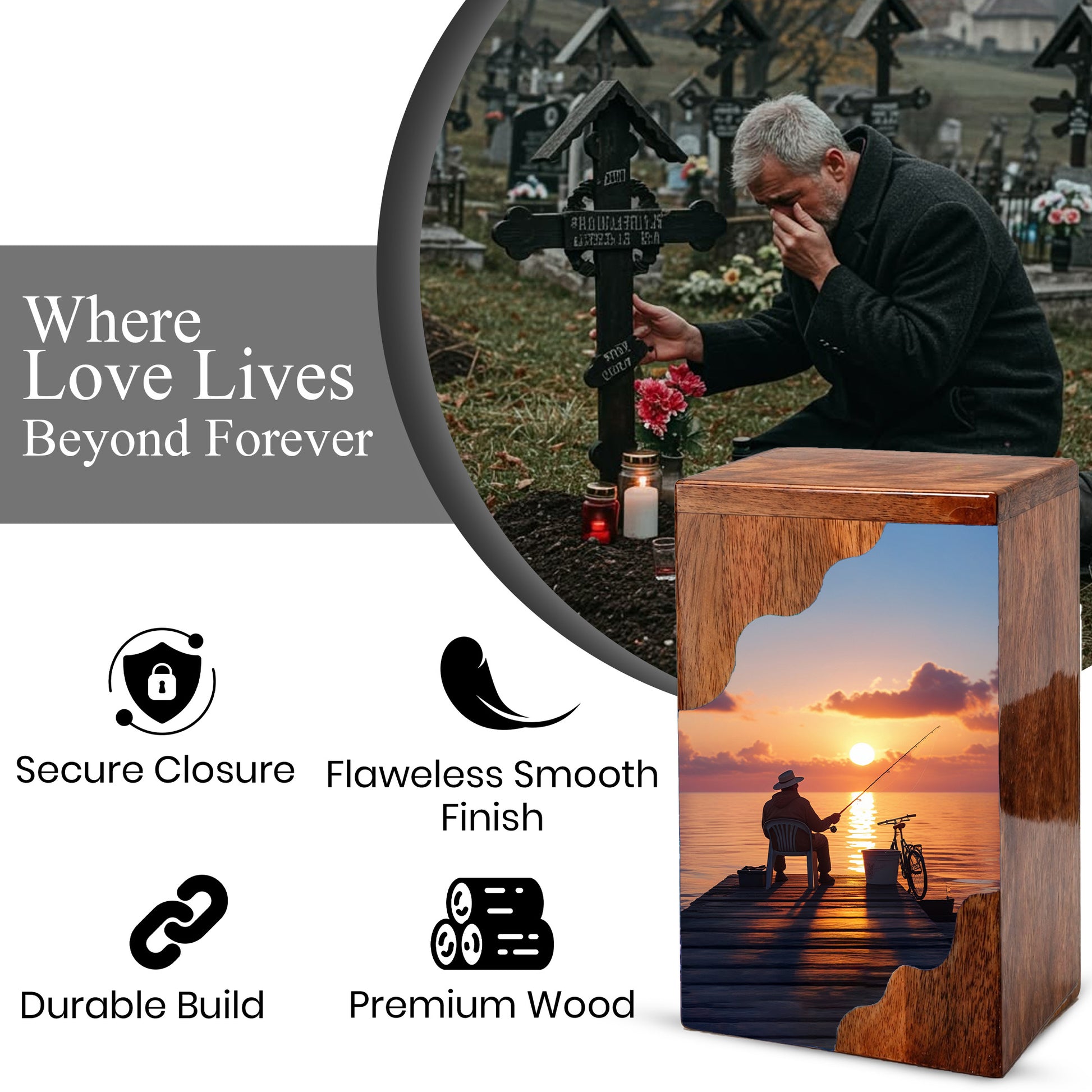 Fishing Personalized Wooden Cremation Urn for Dad