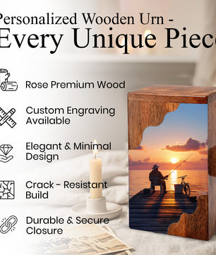 Fishing Personalized Wooden Cremation Urn for Dad