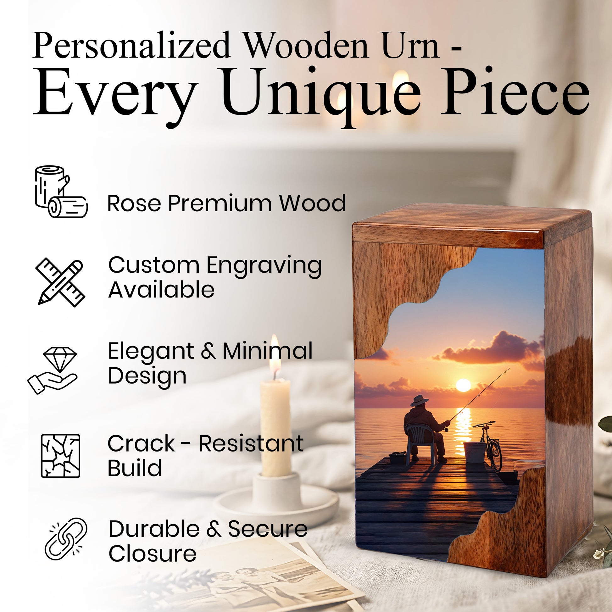 Fishing Personalized Wooden Cremation Urn for Dad