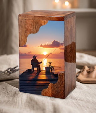 Fishing Personalized Wooden Cremation Urn for Dad