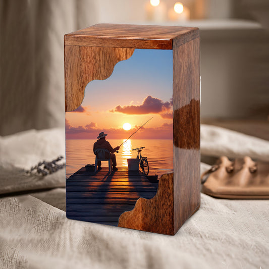Fishing Personalized Wooden Cremation Urn for Dad