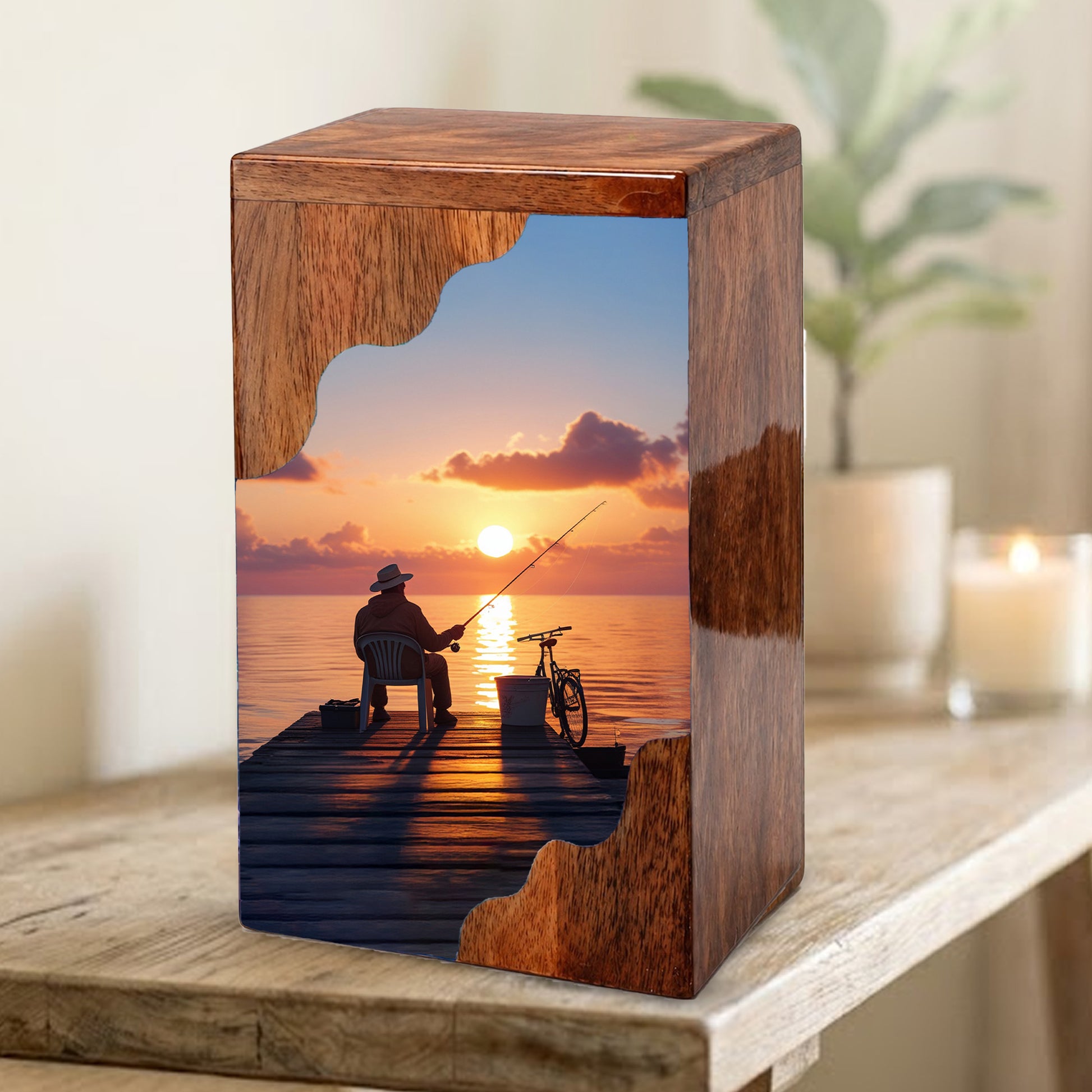Fishing Personalized Wooden Cremation Urn for Dad