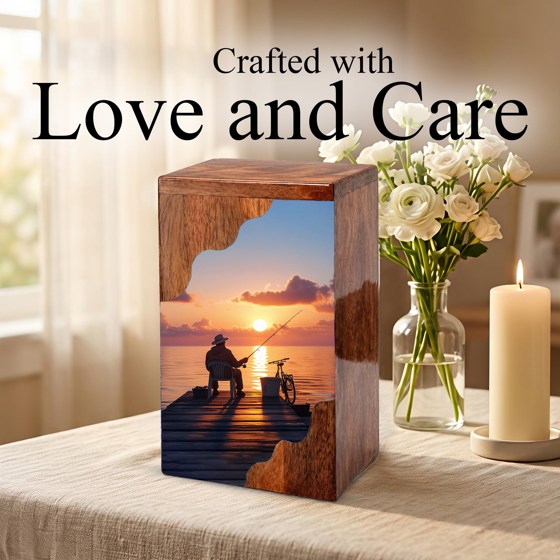 Fishing Personalized Wooden Cremation Urn for Dad