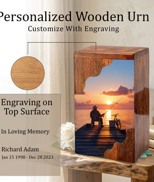 Fishing Personalized Wooden Cremation Urn for Dad