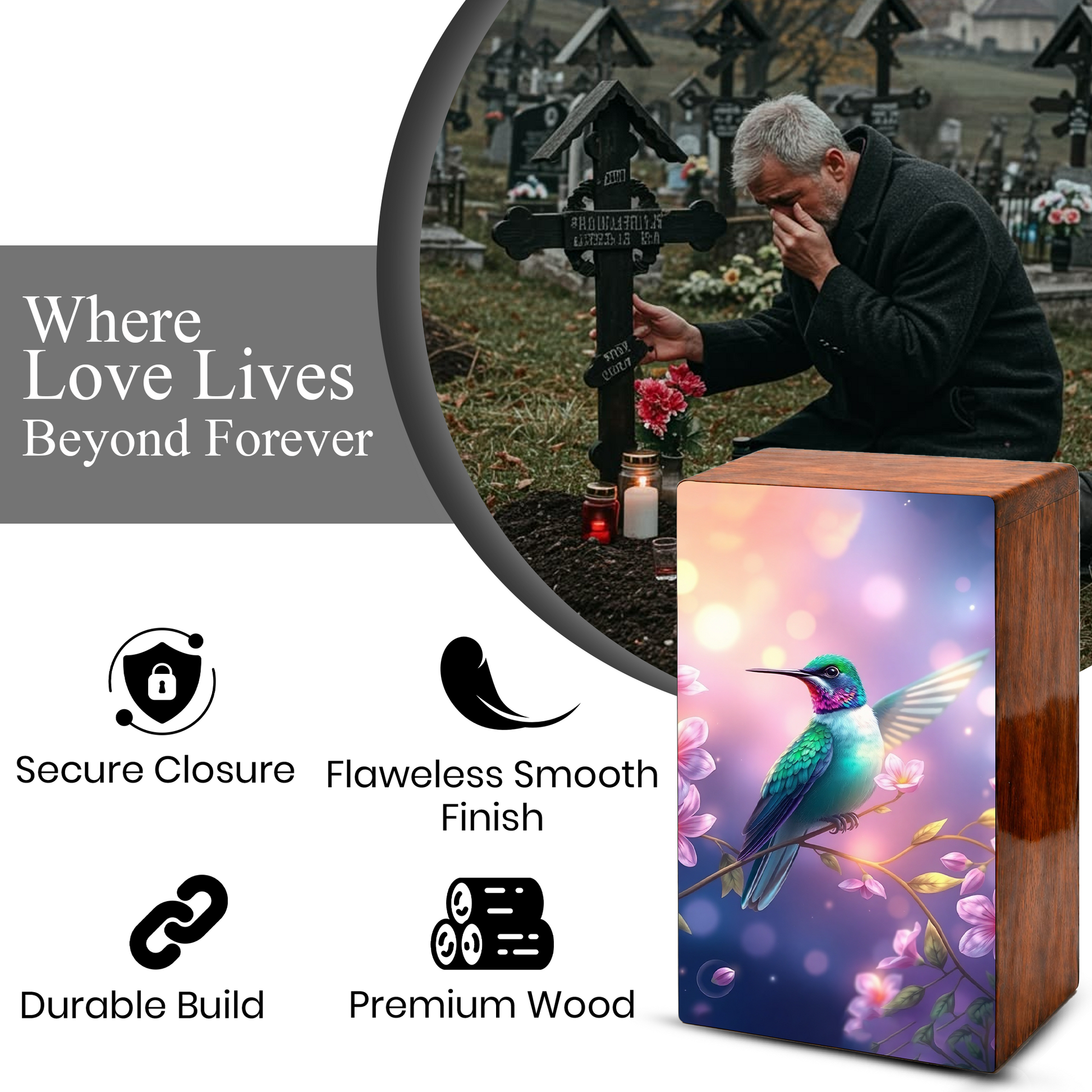 Green Hummingbird Cremation Urn for Ashes - Floral Humming Bird Urns for Female