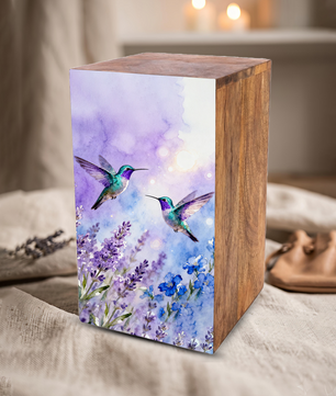 Purple Hummingbird Urn For Ashes - Flower Bird Keepsake Urns For Adults