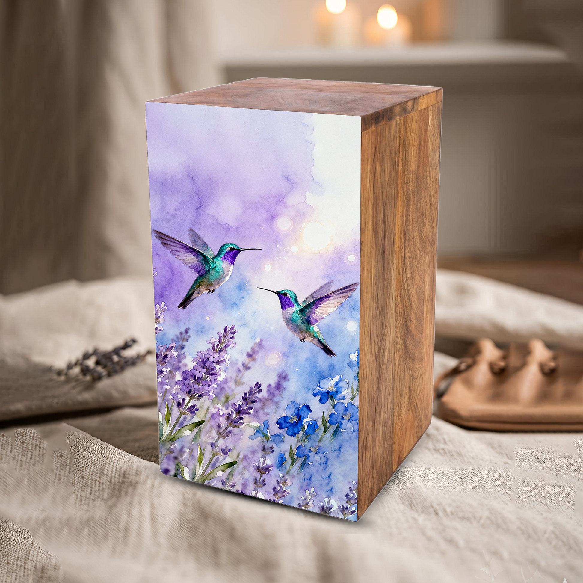 Purple Hummingbird Urn For Ashes - Flower Bird Keepsake Urns For Adults