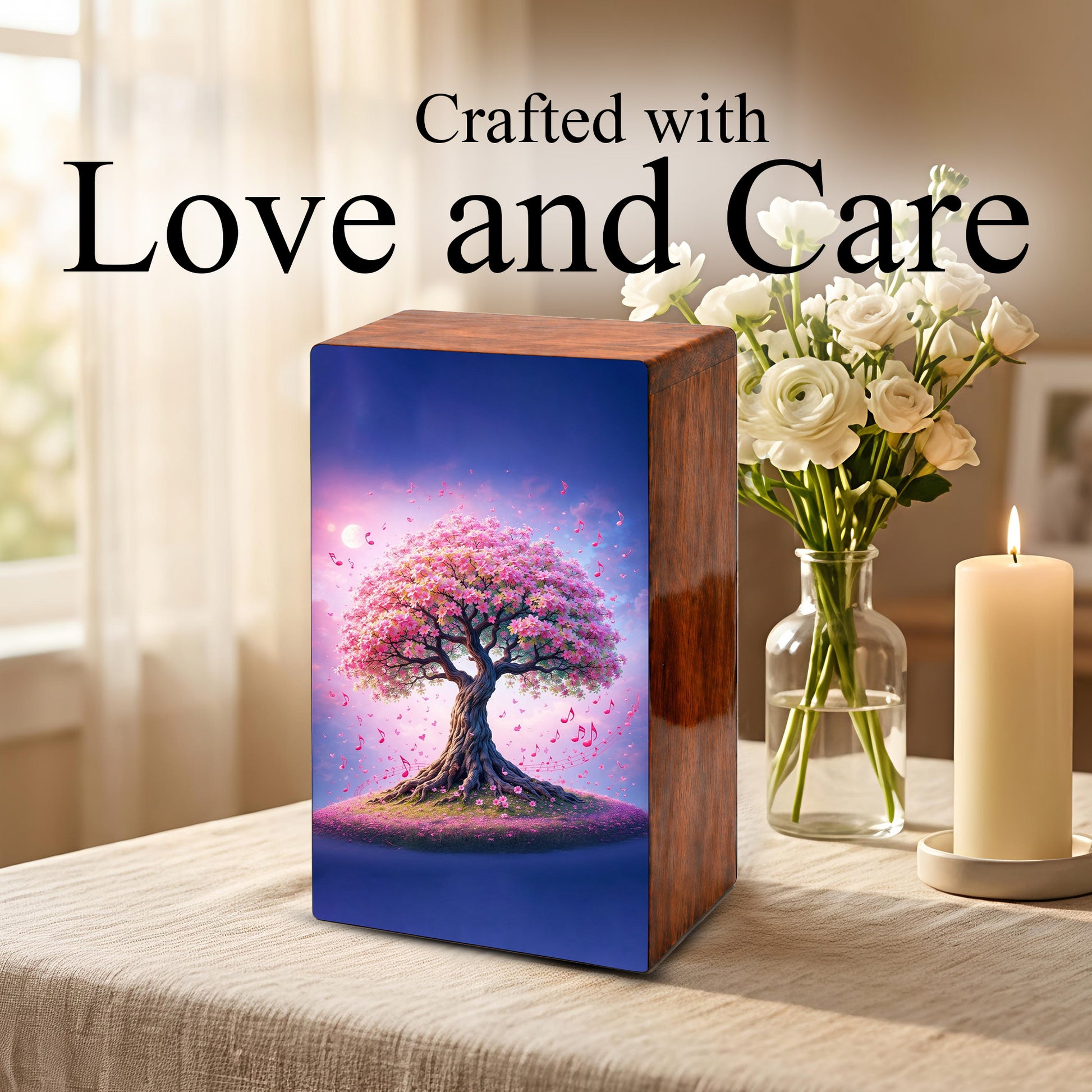 Music Note Tree Urn For Human Ashes - Personalized Pink Tree Keepsake Urns Box