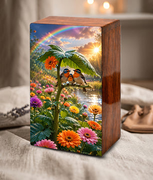 Bird Family Urn For Human Ashes - Natured Inspired Forest Keepsake Box