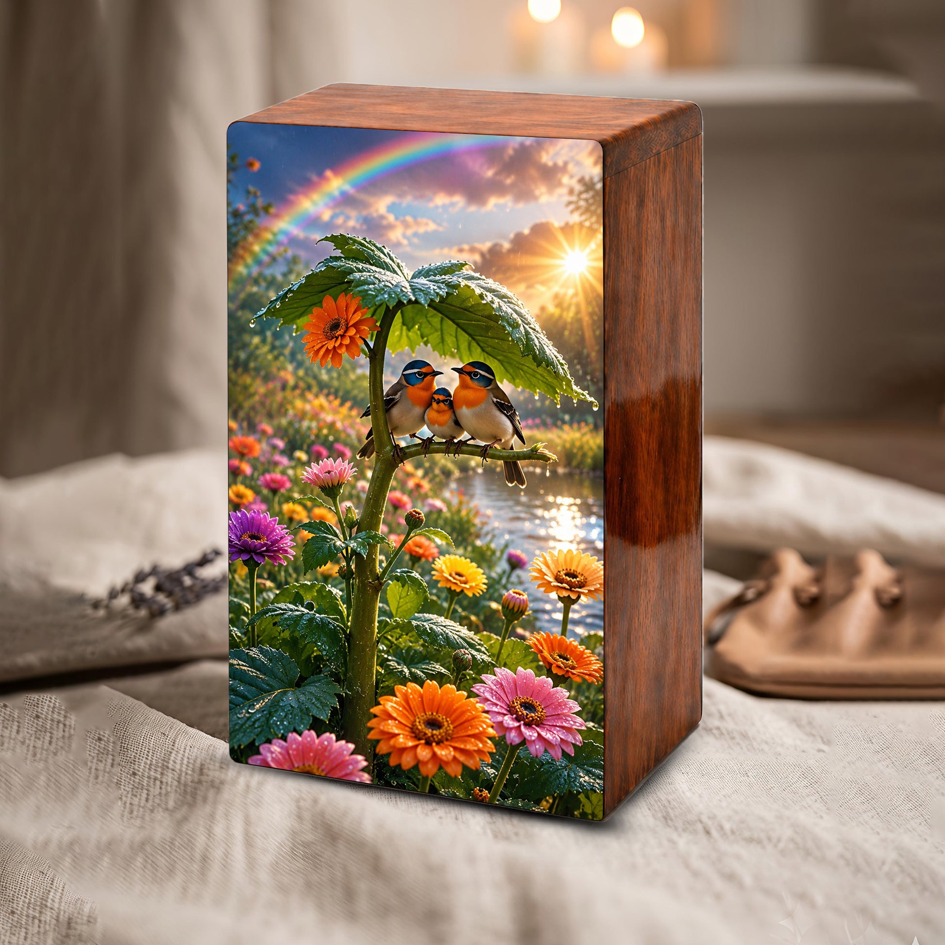 Bird Family Urn For Human Ashes - Natured Inspired Forest Keepsake Box