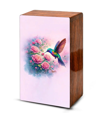Floral Hummingbird Wooden Urn for Ashes, Memorial Keepsake Pink Urns for Mom