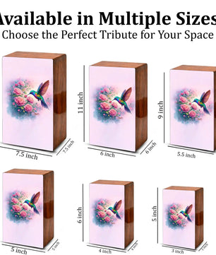 Floral Hummingbird Wooden Urn for Ashes, Memorial Keepsake Pink Urns for Mom