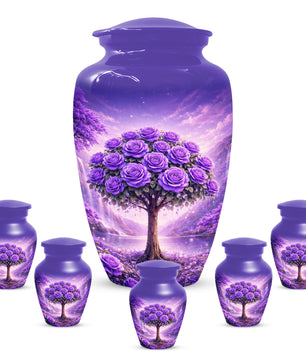 Purple Rose Urn for Ashes-  Rose Tree Memorial Keepsake for Mom or Dad | Floral Cremation Urns for Women & Men