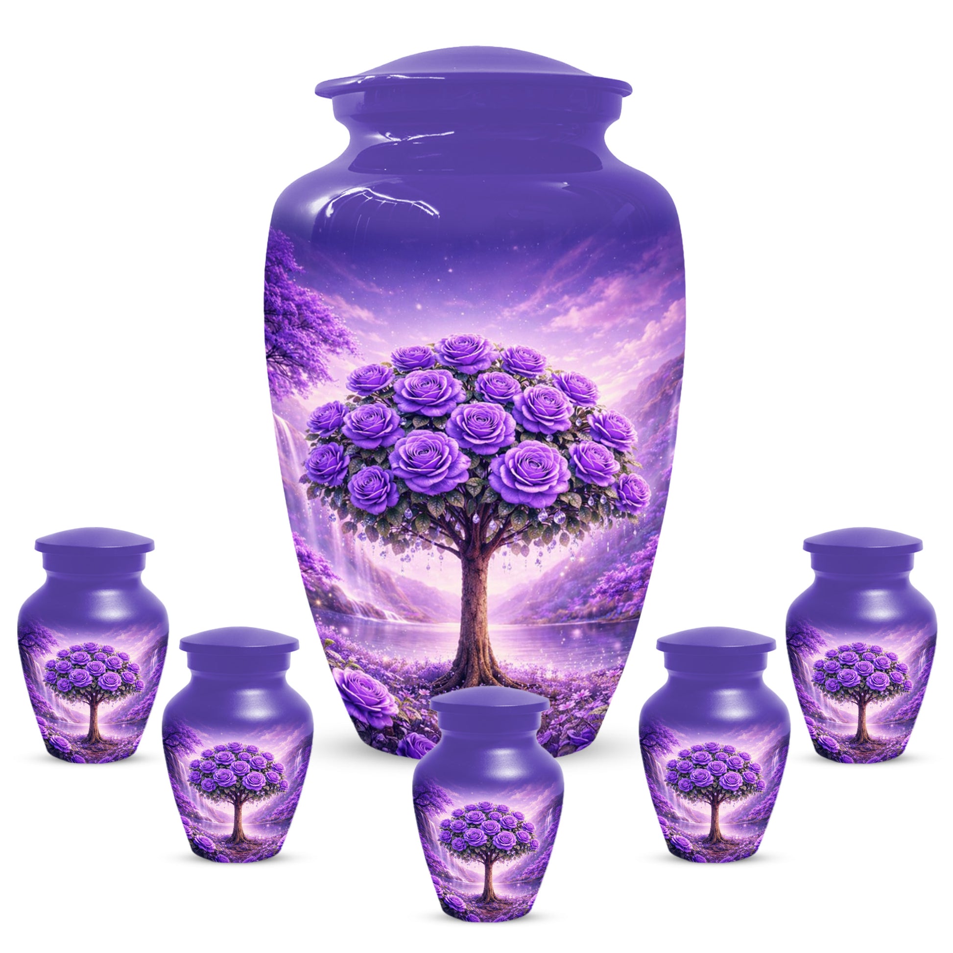 Purple Rose Urn for Ashes-  Rose Tree Memorial Keepsake for Mom or Dad | Floral Cremation Urns for Women & Men