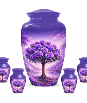 Purple Rose Urn for Ashes-  Rose Tree Memorial Keepsake for Mom or Dad | Floral Cremation Urns for Women & Men