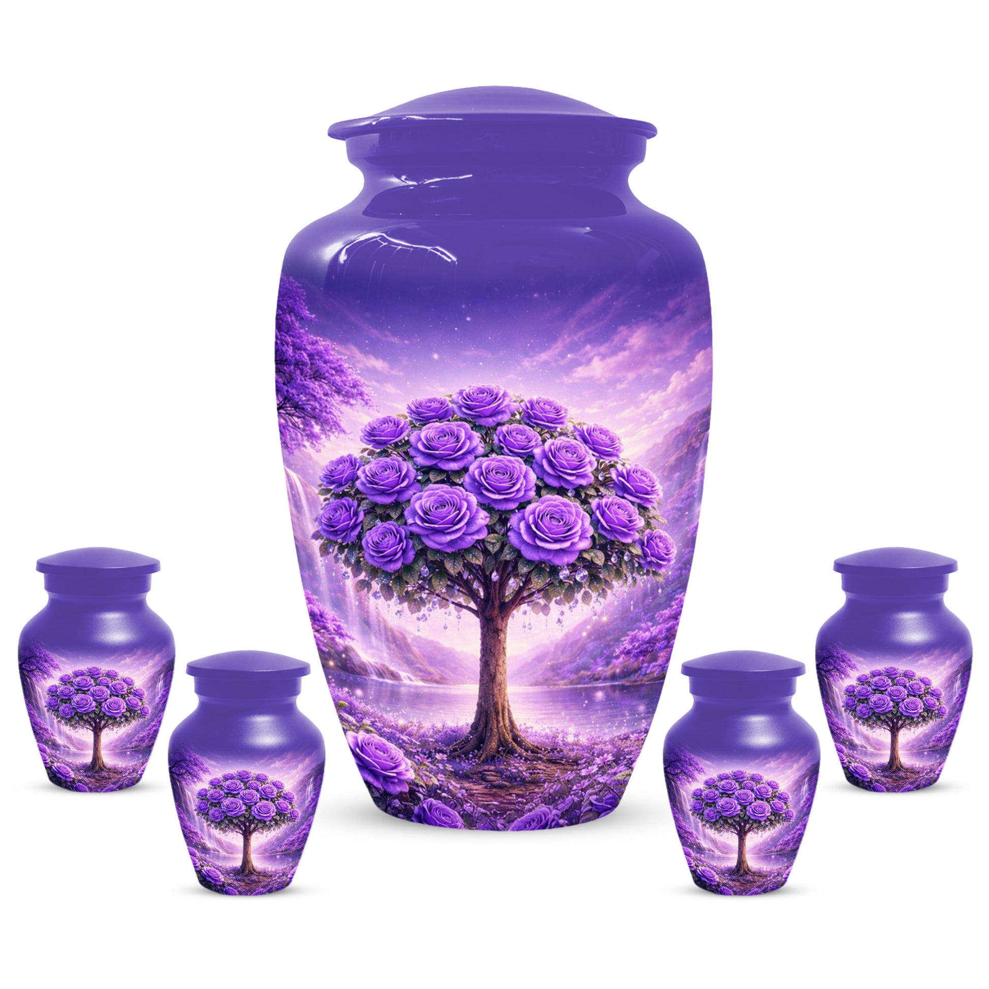 Purple Rose Urn for Ashes-  Rose Tree Memorial Keepsake for Mom or Dad | Floral Cremation Urns for Women & Men
